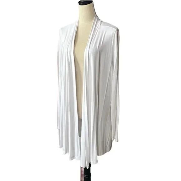 Karen Scott Elegant Long Lightweight White Open Front Cardigan (Size: XL) - Picture 1 of 13